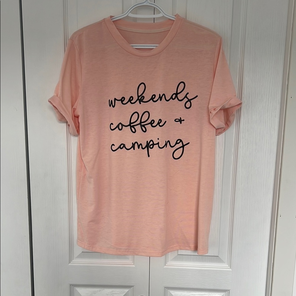 Peach Graphic Tee with Black Text